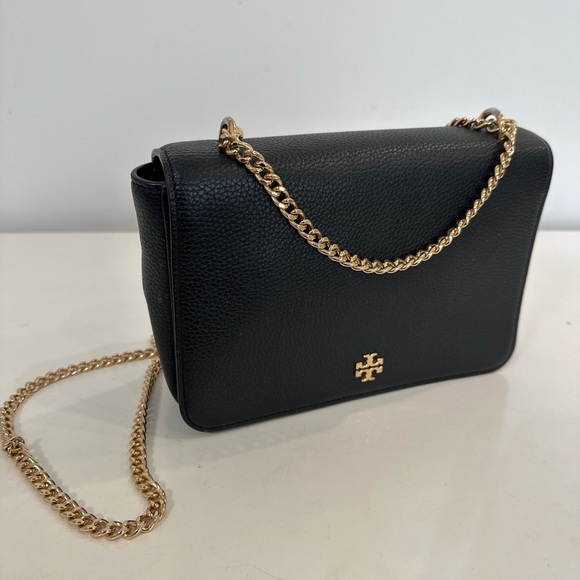 Tory Burch Handbags - Tory Burch Black Pebbled Leather Chain Crossbody with Gold Hardware